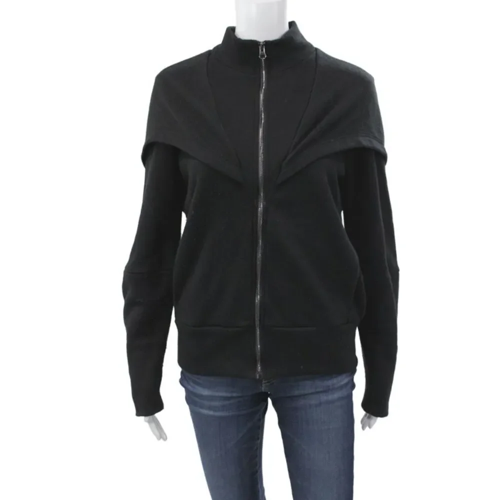 Alo Yoga Women Track Jacket Black Zip High Neck Long Sleeve Size M